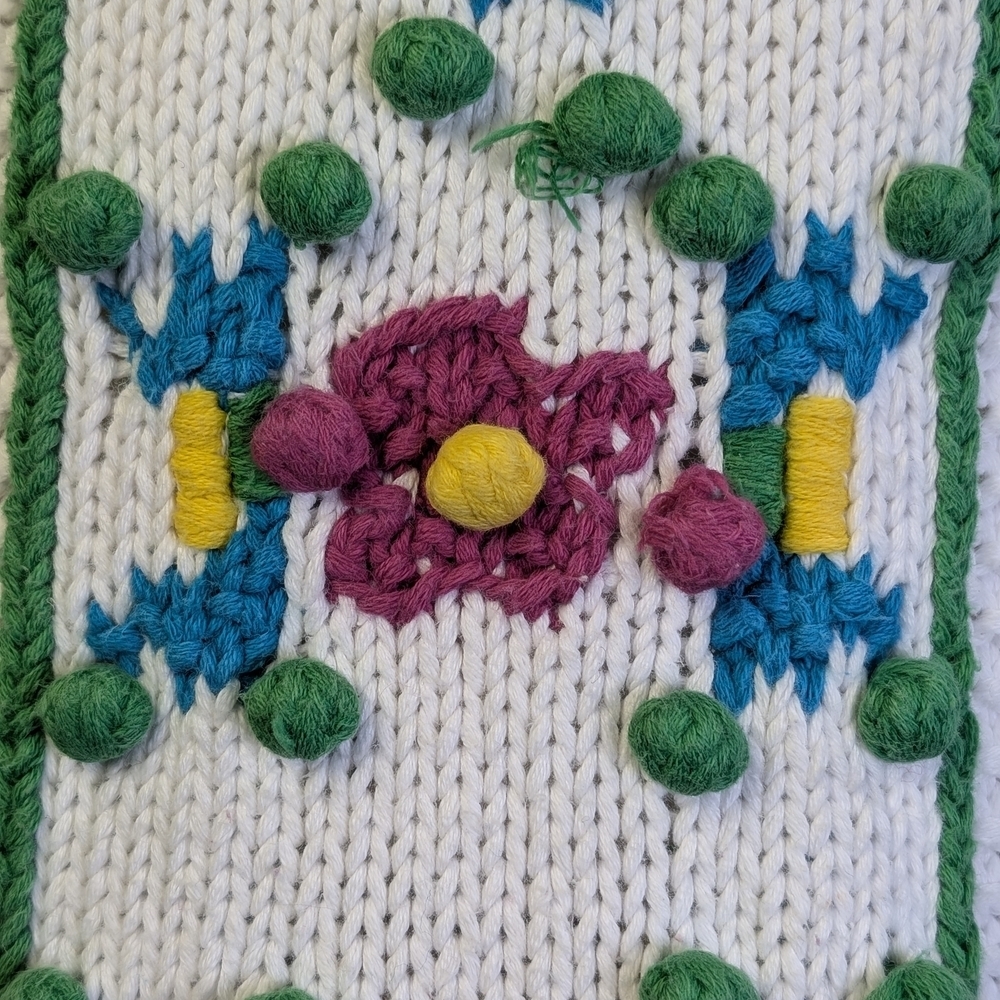 Vintage Knit Sweater Floral Crochet & Bobble Details | Cottagecore | Folk Art - Picture 7 of 8